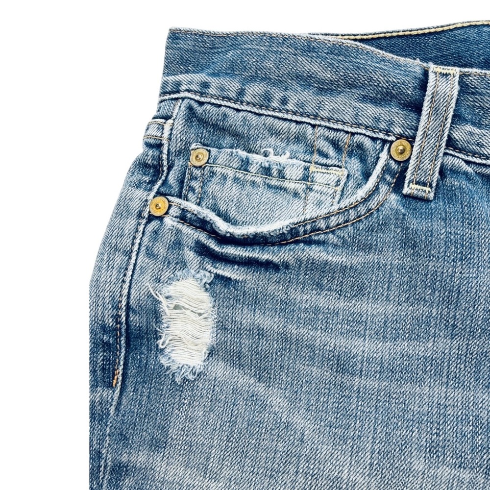 7 For All Mankind Distressed Flare Jeans Women 32 Light Blue Low Rise Wide Leg - Picture 12 of 16